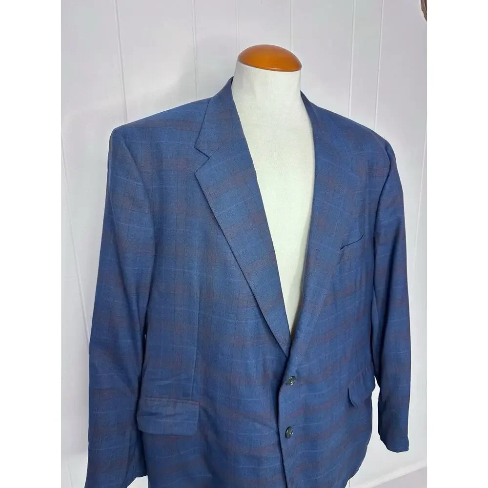 Tom James Bespoke Holland & Sherry Navy Plaid Sport Coat Blazer 50L* Savile Row